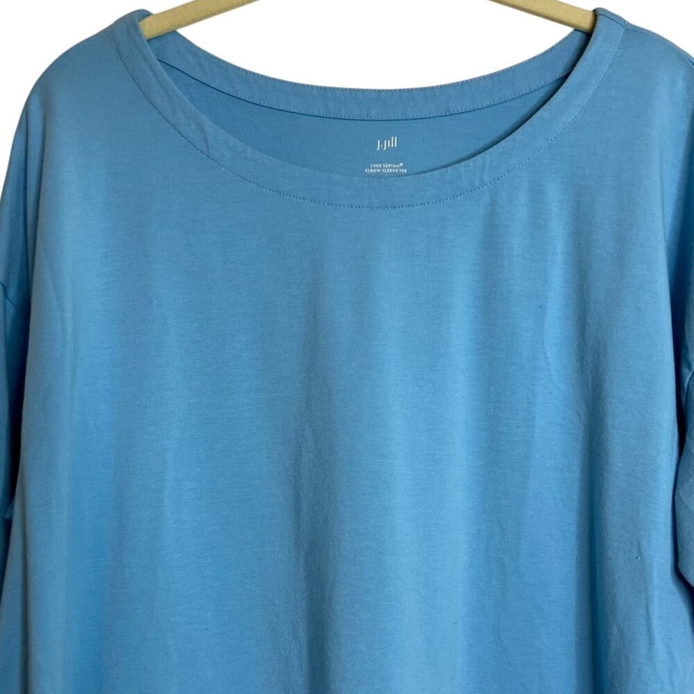 J Jill Womens Elbow Sleeve Tee XL Blue Supima Cotton Modal Knit - Picture 3 of 6